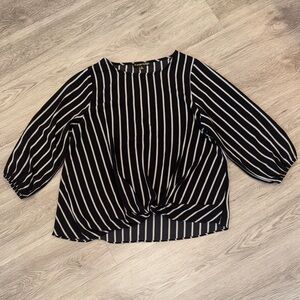 Always Indigo Striped Knot-Front Blouse - Black/White Size XL e8